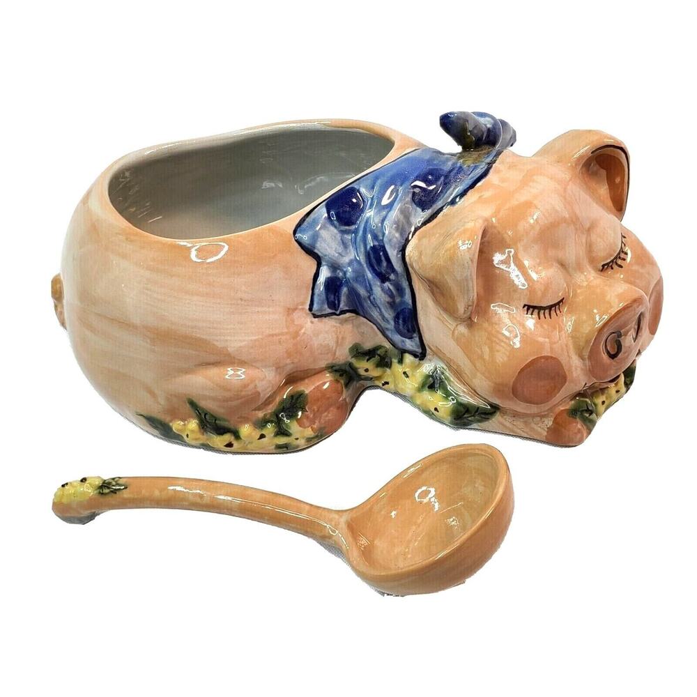 Vintage Louisville Stoneware Pig Tureen With Ladle. Made In The USA (Kentucky)
